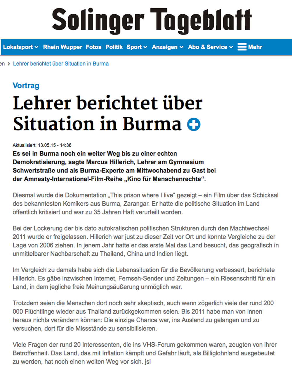 ST-Bericht über Burma